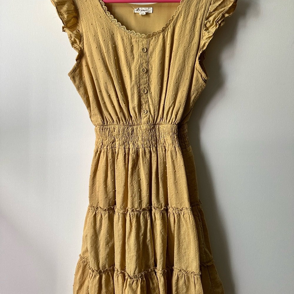 Blu Pepper Mustard Ruffle Sleeve Dress
